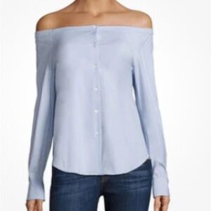 Theory Women’s Auriana B Stretch Blue Off Shoulder Button-Down Top